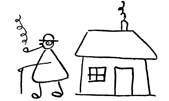 child drawing of man and house