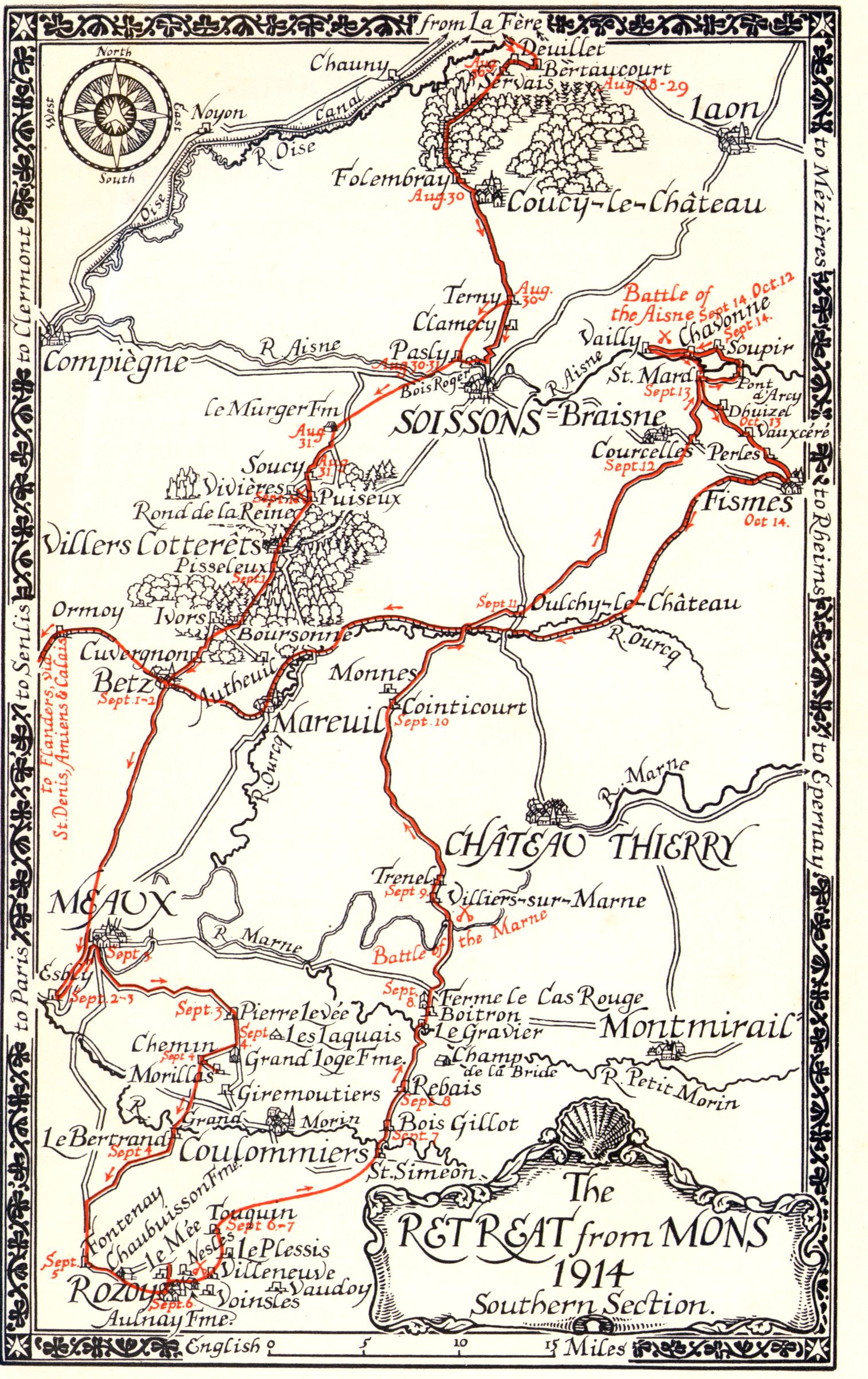 The Retreat from Mons, 1914. Southern Section